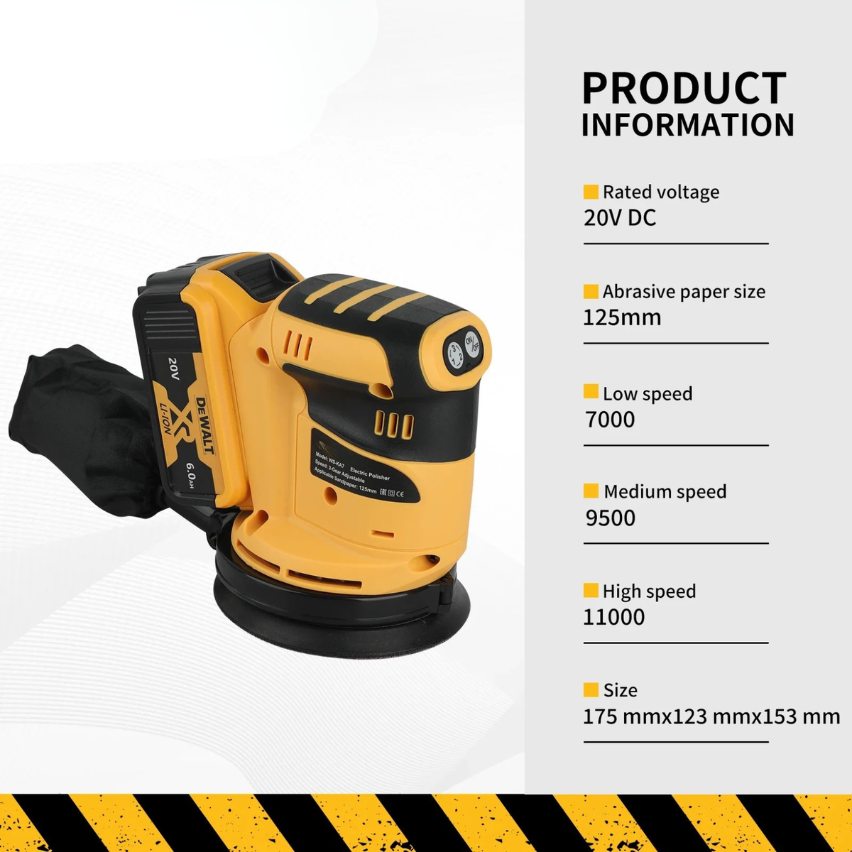 Sander specifications – DeWalt-compatible