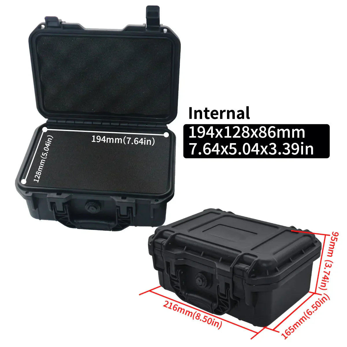 Case internal size 194 x 128 x 86 mm – Waterproof Hard Tool Case with Pre-Cut Foam