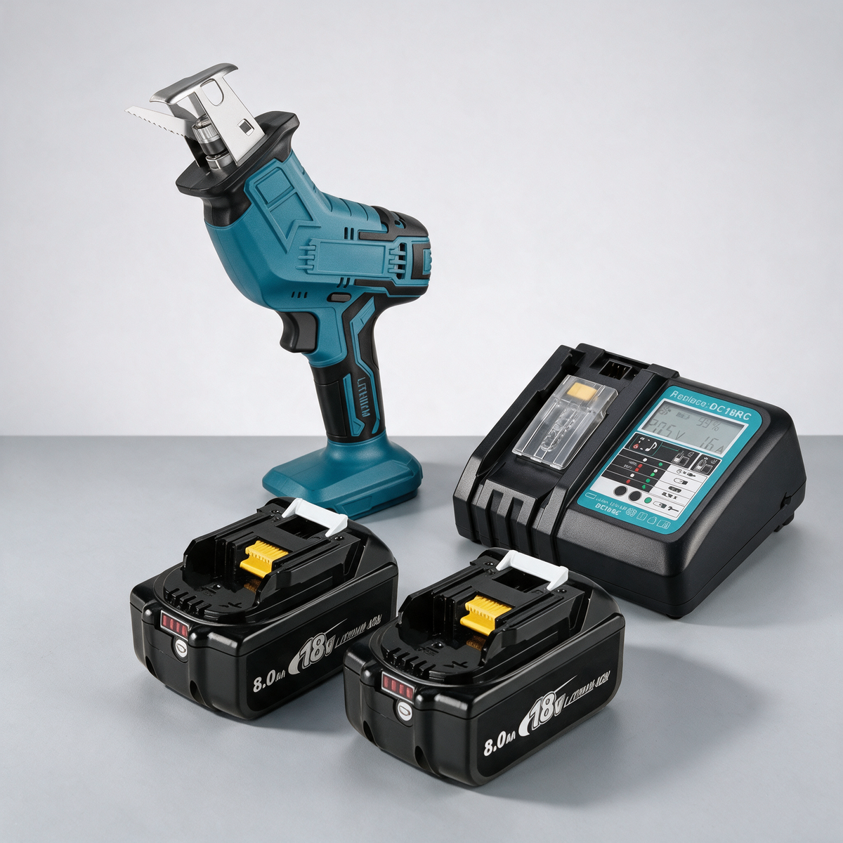 Reciprocating saw with 2 batteries and charger – Makita-compatible