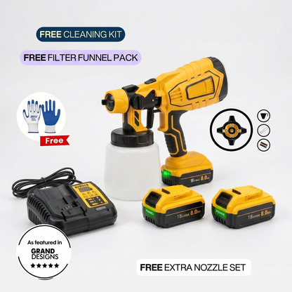 DeWalt-compatible paint sprayer bundle with 2 batteries, charger and accessories