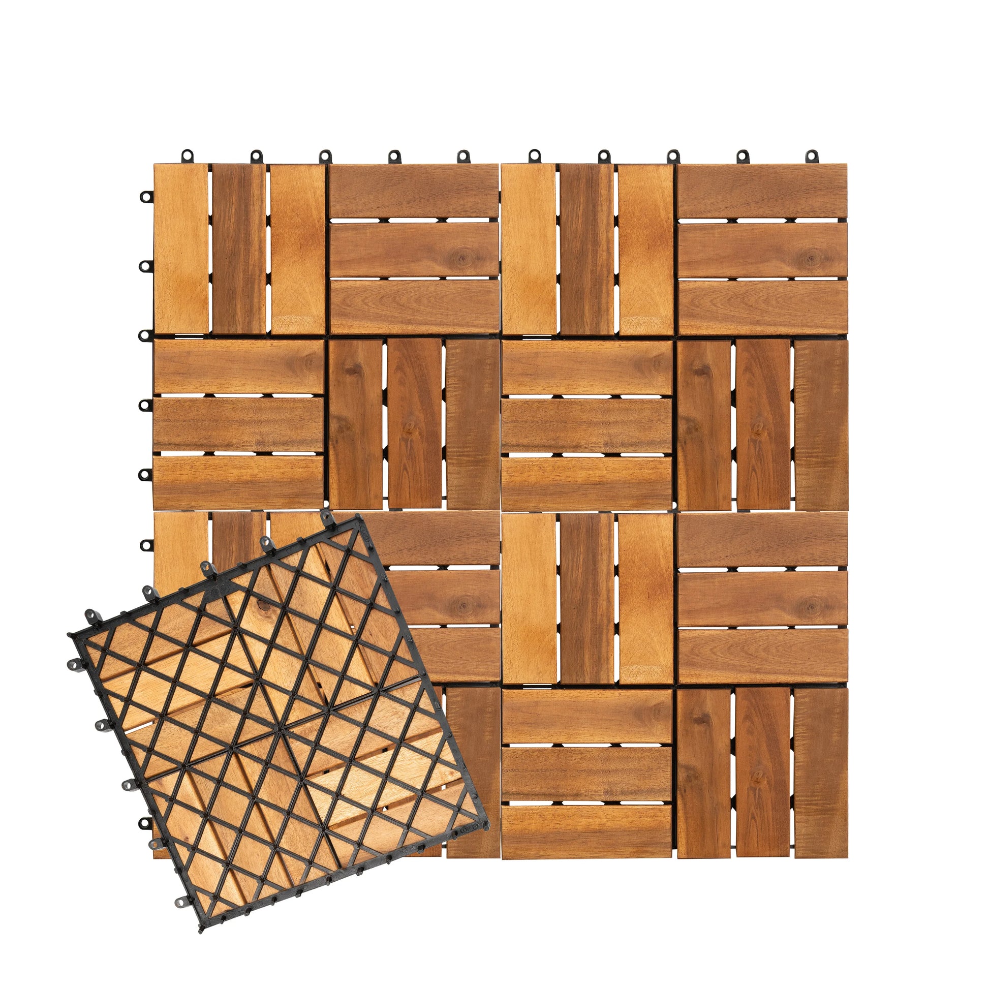 Interlocking Acacia Wood Decking Tiles 6-Pack 12x12in for Outdoor Patio Garden Floor