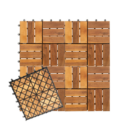 Interlocking Acacia Wood Decking Tiles 6-Pack 12x12in for Outdoor Patio Garden Floor