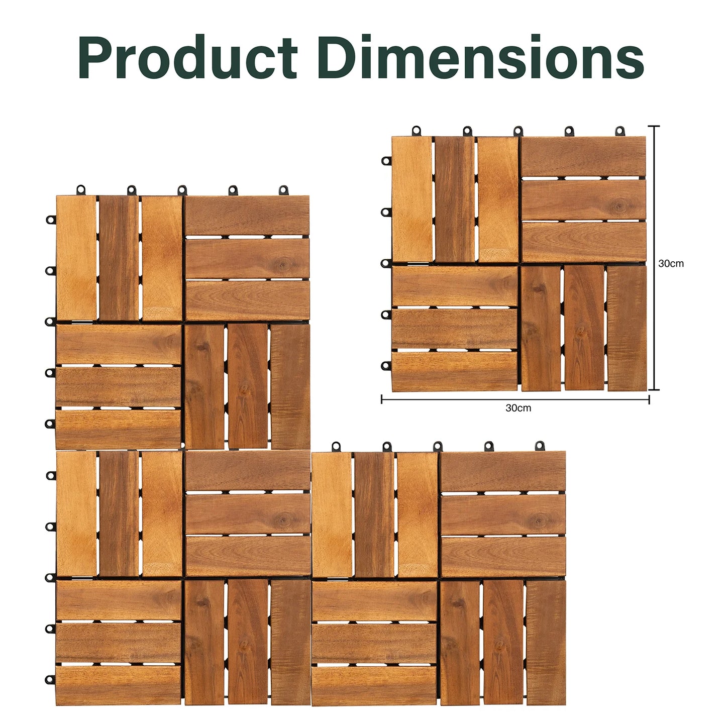 Interlocking Acacia Wood Decking Tiles 6-Pack 12x12in for Outdoor Patio Garden Floor