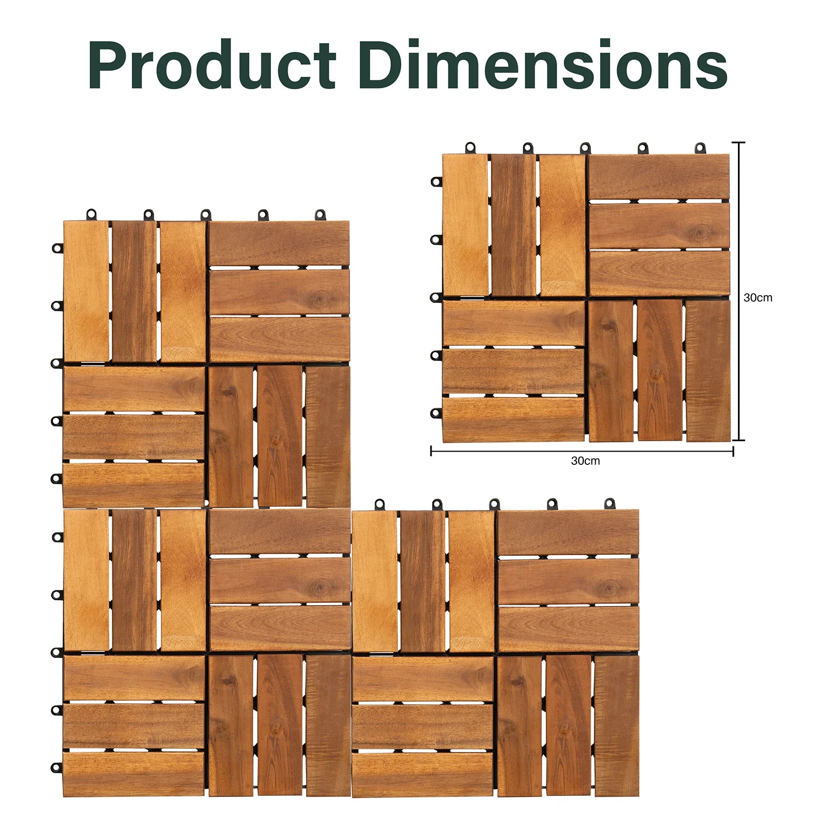 Interlocking Acacia Wood Decking Tiles 6-Pack 12x12in for Outdoor Patio Garden Floor