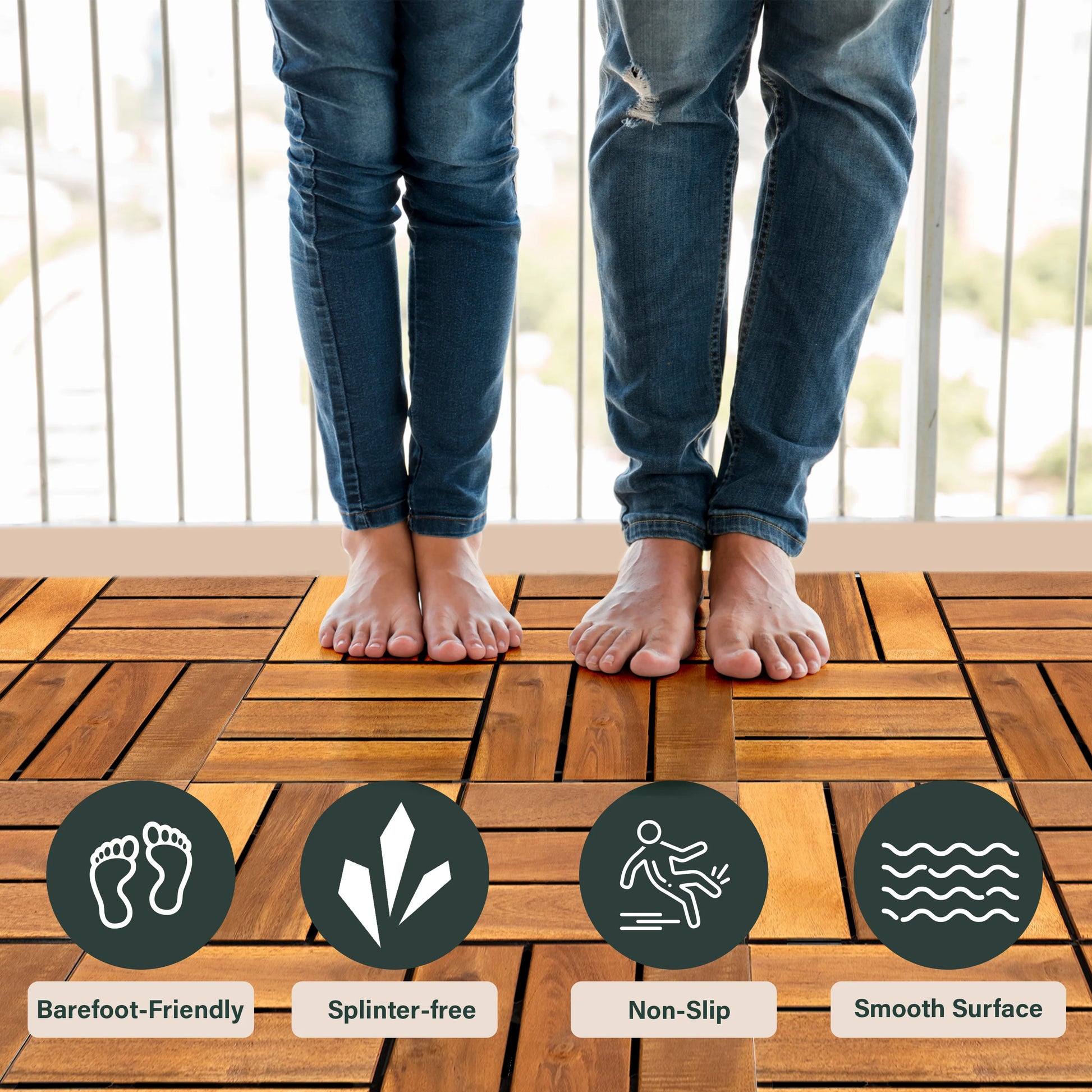Interlocking Acacia Wood Decking Tiles 6-Pack 12x12in for Outdoor Patio Garden Floor