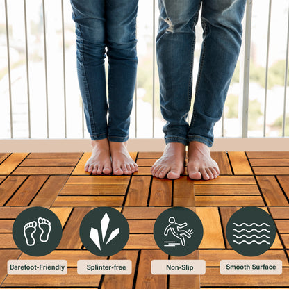 Interlocking Acacia Wood Decking Tiles 6-Pack 12x12in for Outdoor Patio Garden Floor