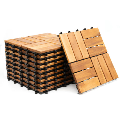 Interlocking Acacia Wood Decking Tiles 6-Pack 12x12in for Outdoor Patio Garden Floor
