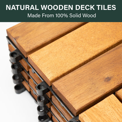 Interlocking Acacia Wood Decking Tiles 6-Pack 12x12in for Outdoor Patio Garden Floor