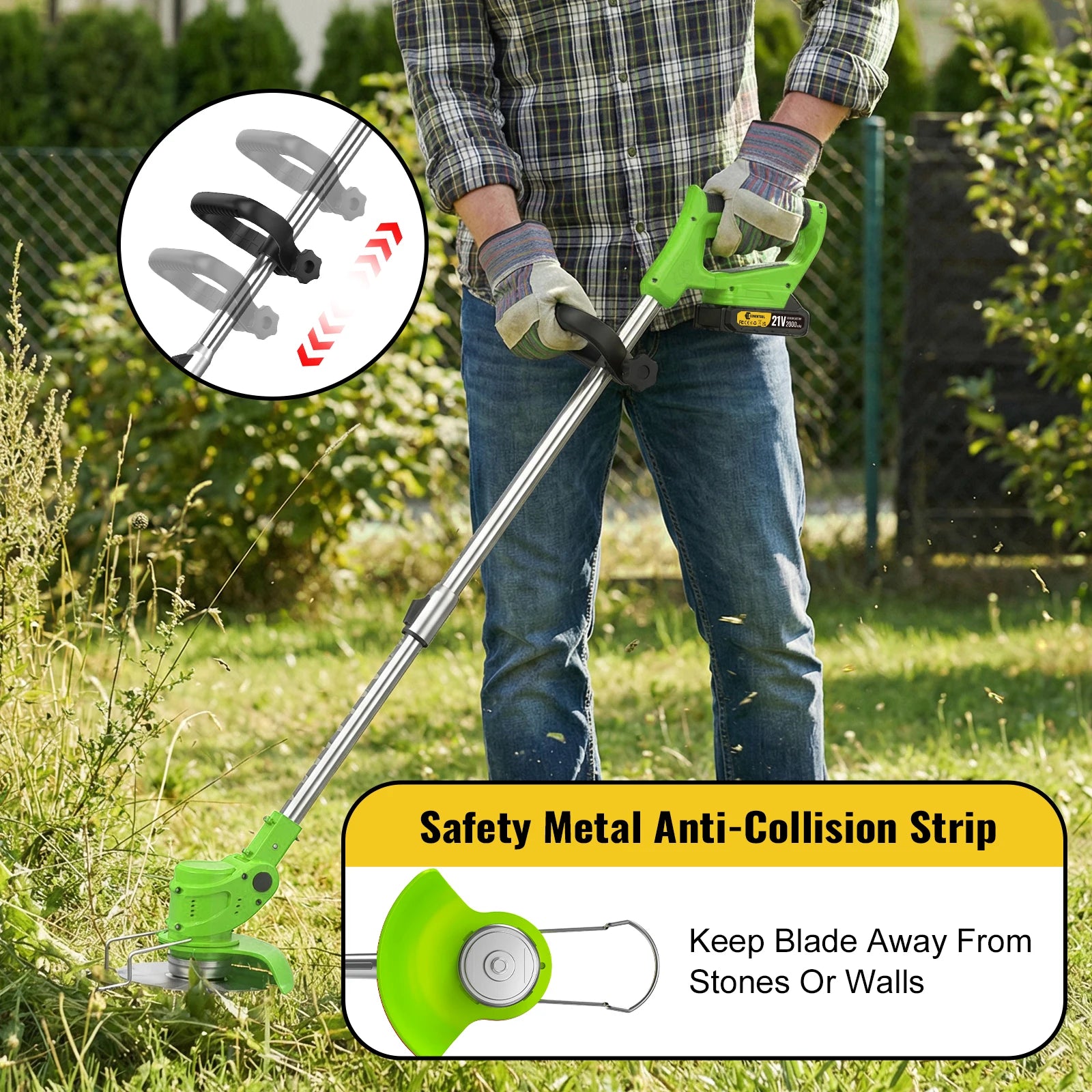 Cordless Grass Trimmer Adjustable Length Lawn Mower Wheels Handheld Brush Cutter Weed Eater for Makita 18V Battery Pin
