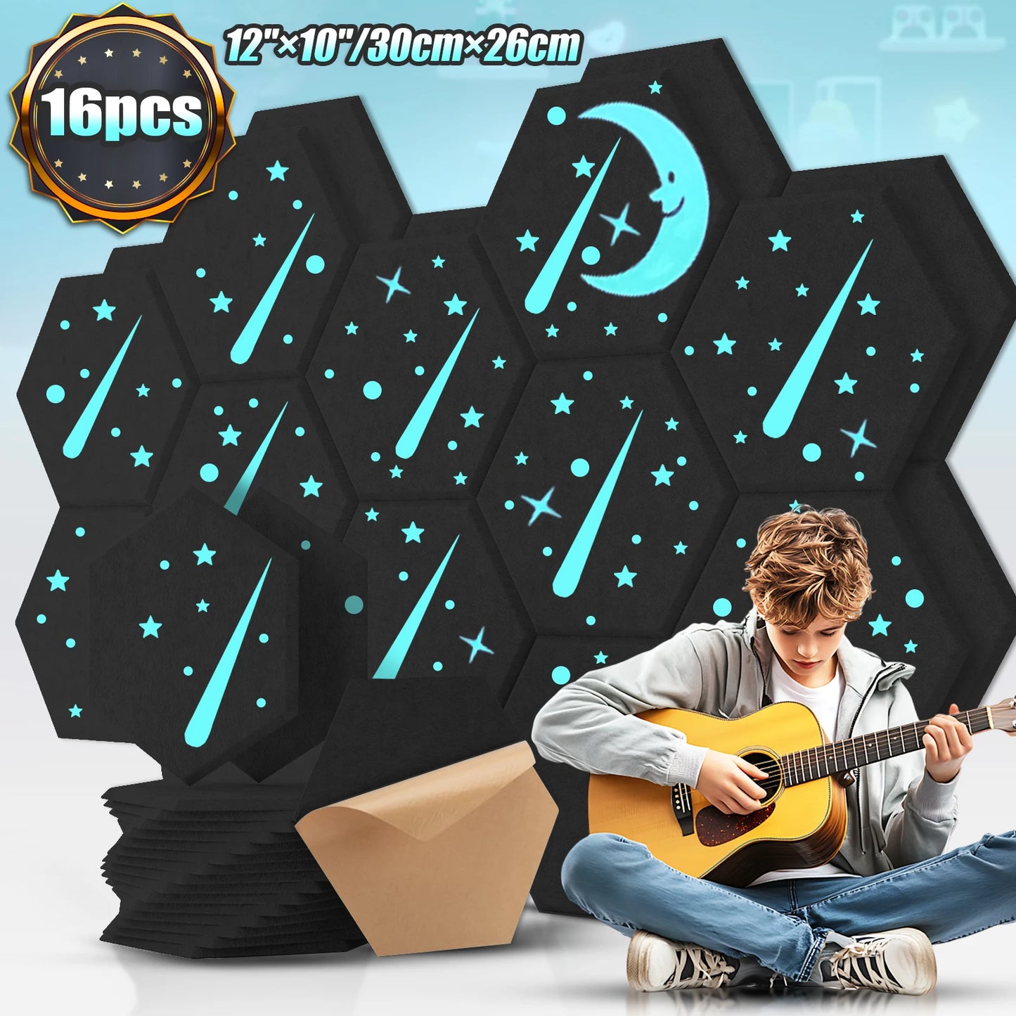 Self-Adhesive Hexagon Acoustic Foam Wall Panels 18-Pack Sound Insulation for Studio Office
