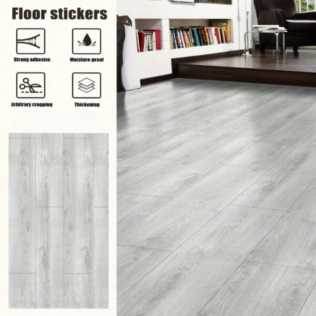 10-Pack Self-Adhesive PVC Floor Stickers 15.75x5.98in Wood Grain Waterproof