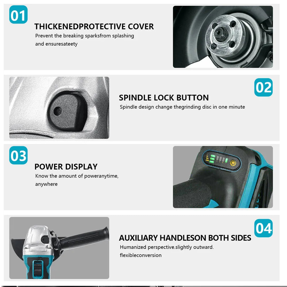 Guard, spindle lock, power display and side handle – Makita-compatible