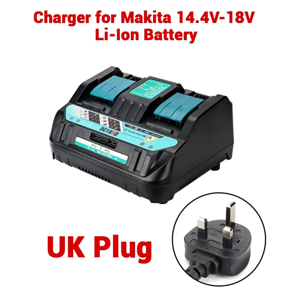 Dual-Port Rapid Battery Charger for Makita 14.4-18V Lithium Batteries DC18RD