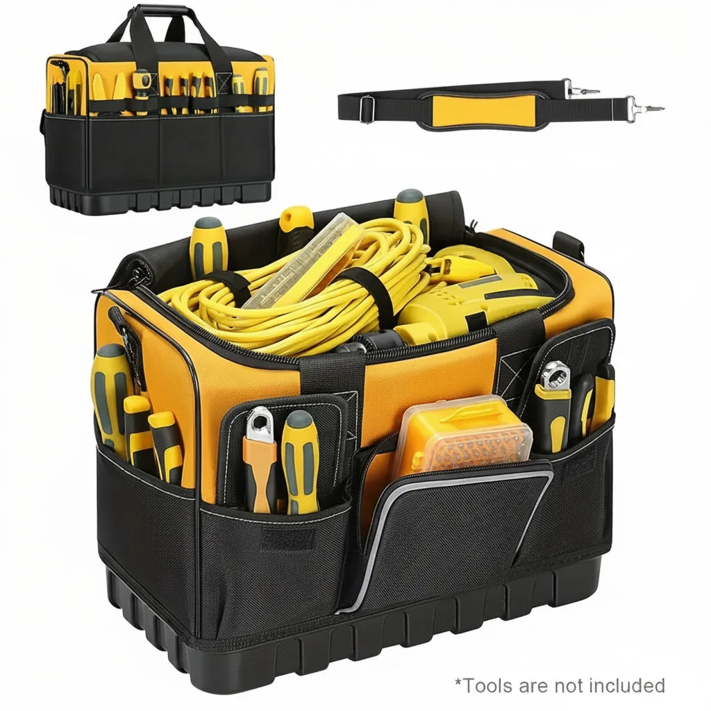 Wide mouth tool bag packed with tools – Wide Mouth Tool Bag with Moulded Base, 16in/20in