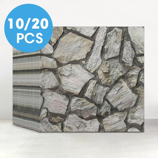 3D Faux Stone Self-Adhesive Wall Panels 10-20 Pack 9.7sqft Grey