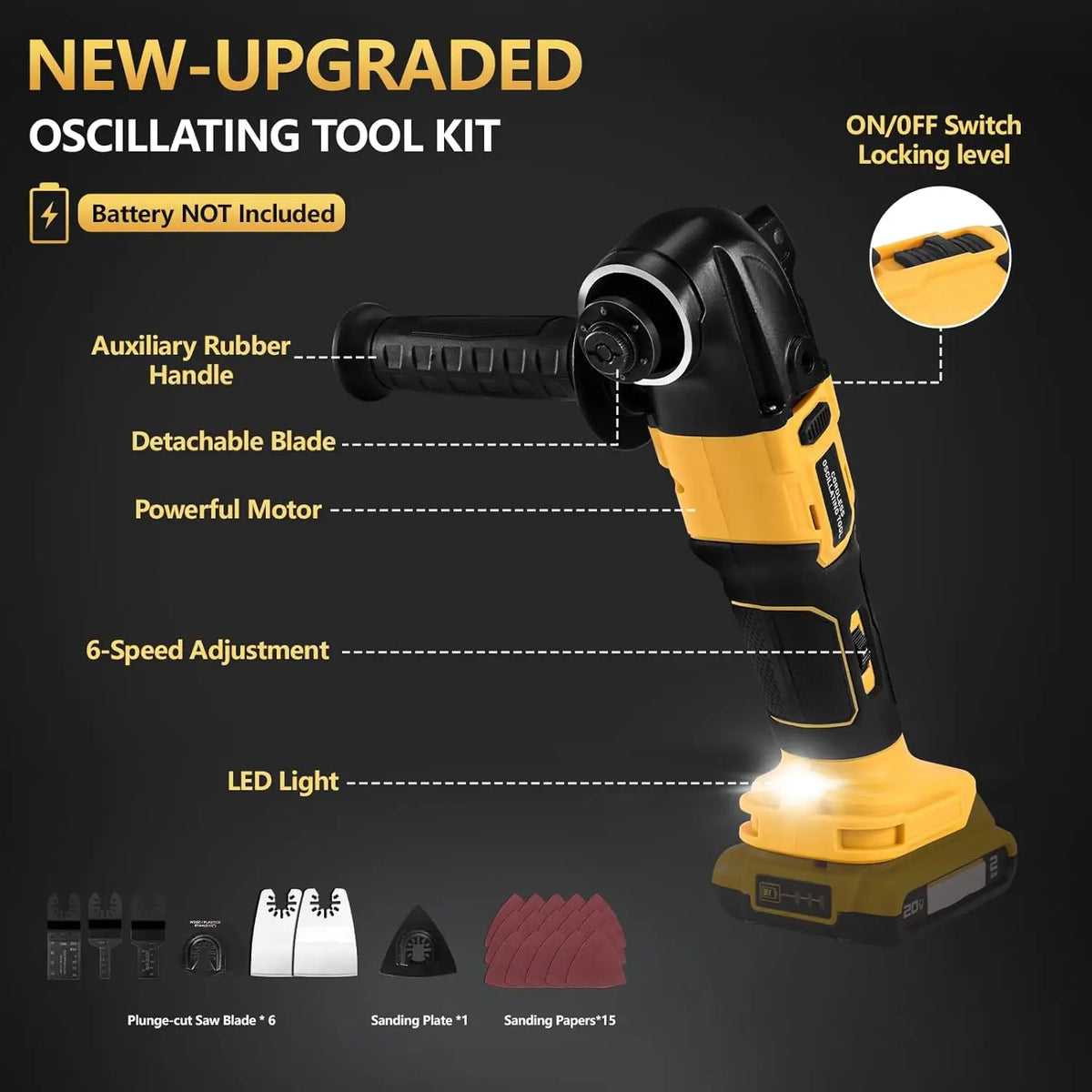 Brushless Cordless Oscillating Multi-Tool 6-Speed 8500-20000 OPM Quick-Change 23-Piece Kit for DeWalt 20V Battery