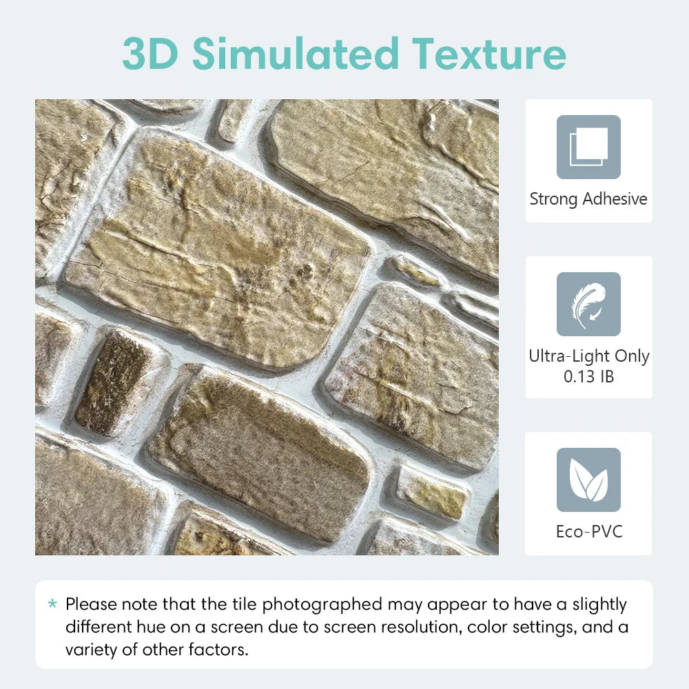 3D Faux Stone Self-Adhesive Wall Panels 10-Pack 9.7sqft Vintage Style