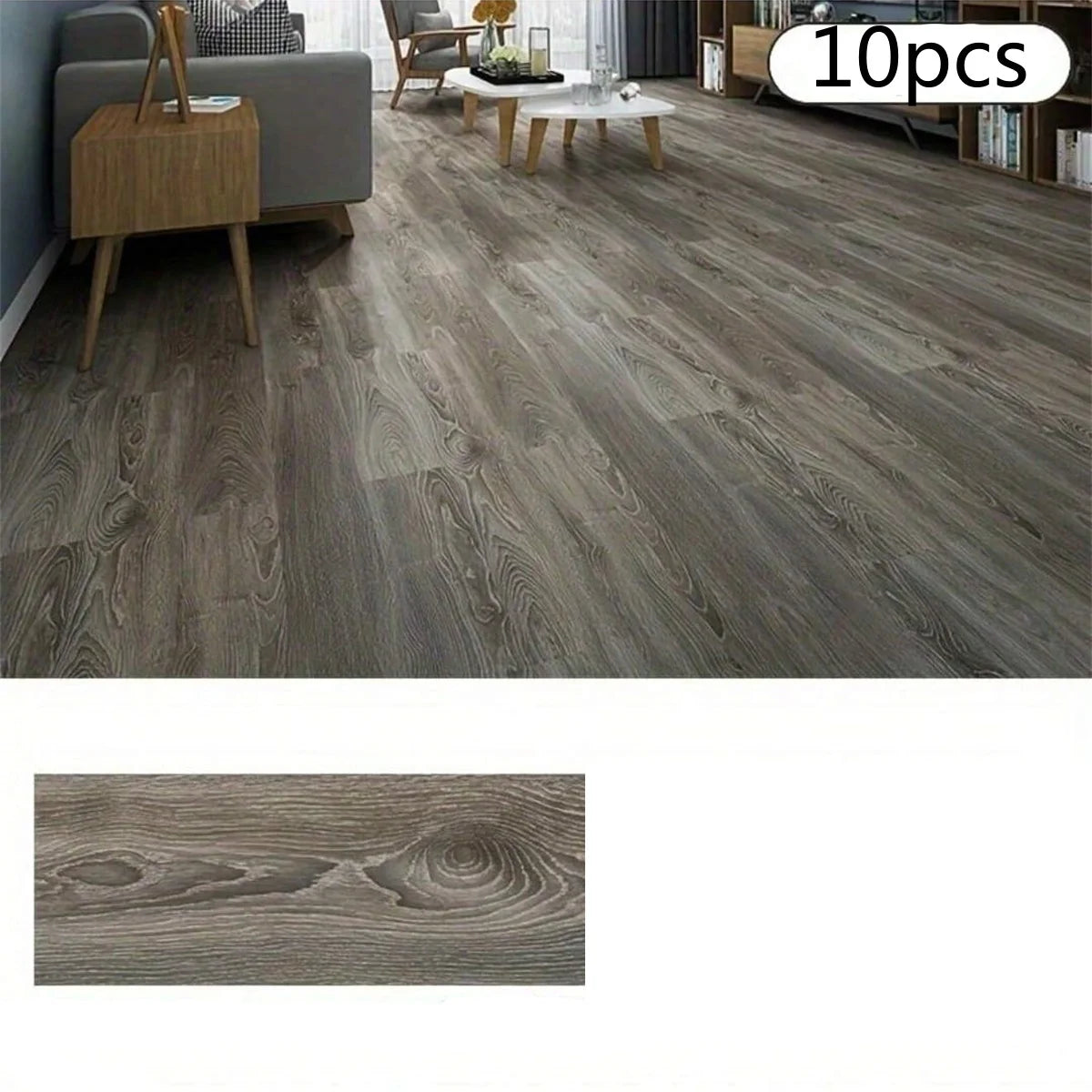 10-Pack Self-Adhesive PVC Floor Stickers 15.75x5.98in Wood Grain Waterproof