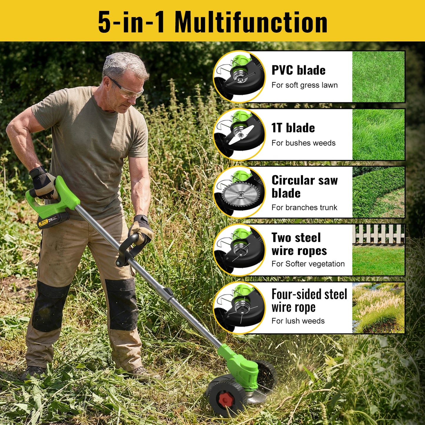 Cordless Grass Trimmer Adjustable Length Lawn Mower Wheels Handheld Brush Cutter Weed Eater for Makita 18V Battery Pin