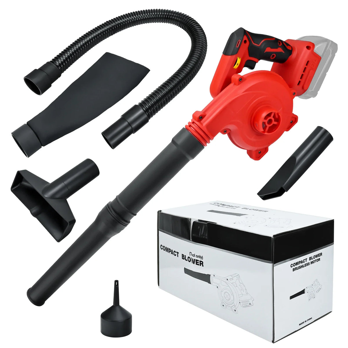 Blower with vacuum hose and attachments – Milwaukee-compatible