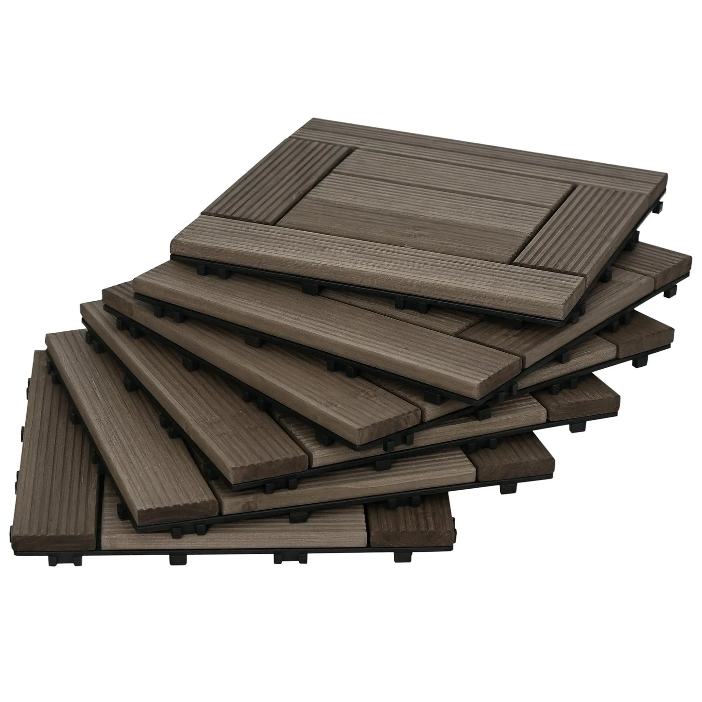 Interlocking Solid Wood Decking Tiles 27-Pack 30x30cm for Patio Balcony Hot Tub Charcoal Grey