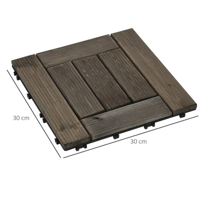 Interlocking Solid Wood Decking Tiles 27-Pack 30x30cm for Patio Balcony Hot Tub Charcoal Grey