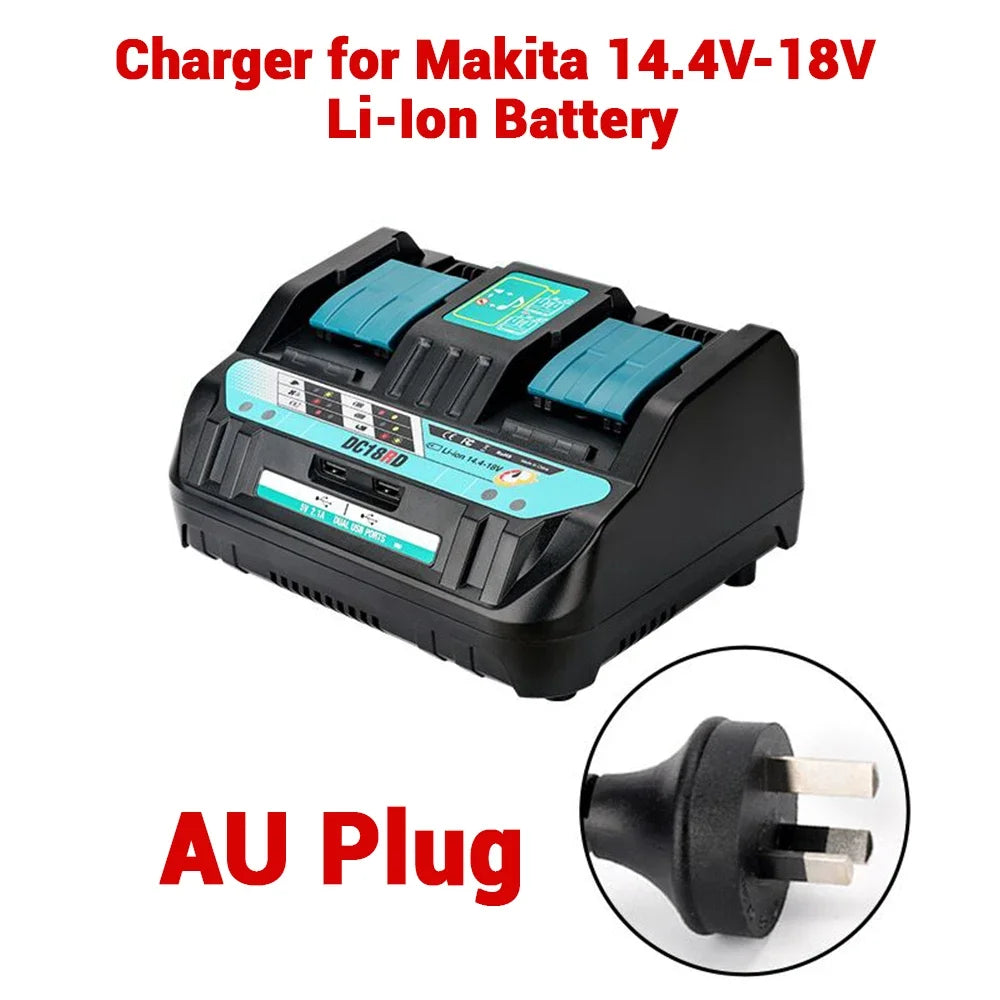 Dual-Port Rapid Battery Charger for Makita 14.4-18V Lithium Batteries DC18RD