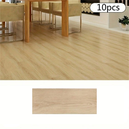 10-Pack Self-Adhesive PVC Floor Stickers 15.75x5.98in Wood Grain Waterproof