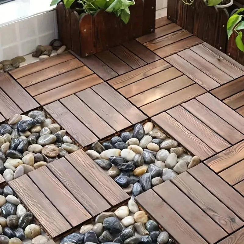 Carbonized Solid Wood Flooring Tiles for Outdoor Patio Balcony Garden