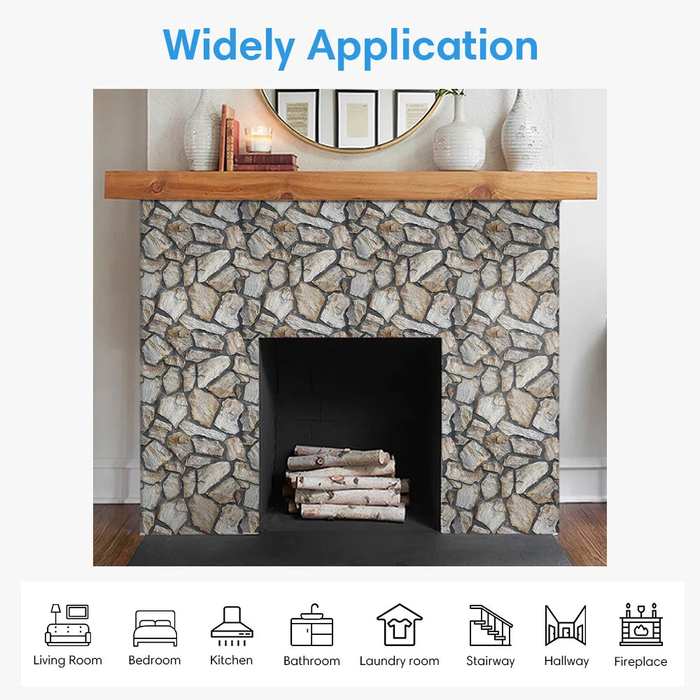 3D Faux Stone Self-Adhesive Wall Panels 10-20 Pack 9.7sqft Grey