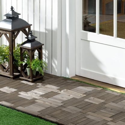 Interlocking Solid Wood Decking Tiles 27-Pack 30x30cm for Patio Balcony Hot Tub Charcoal Grey