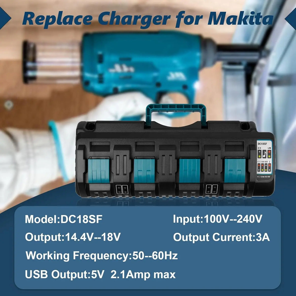DC18SF 4-Port Li-ion Battery Charger for 14.4V-18V Power Tools