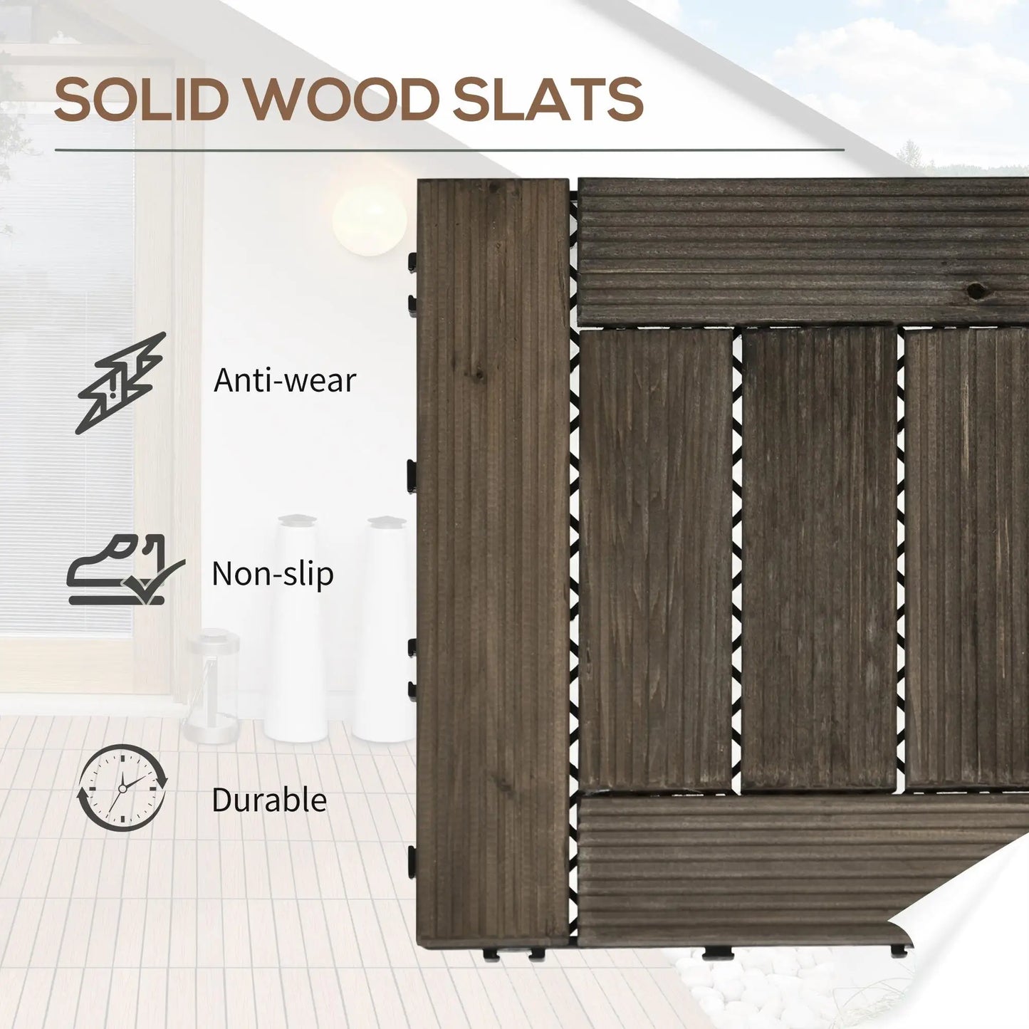 Interlocking Solid Wood Decking Tiles 27-Pack 30x30cm for Patio Balcony Hot Tub Charcoal Grey