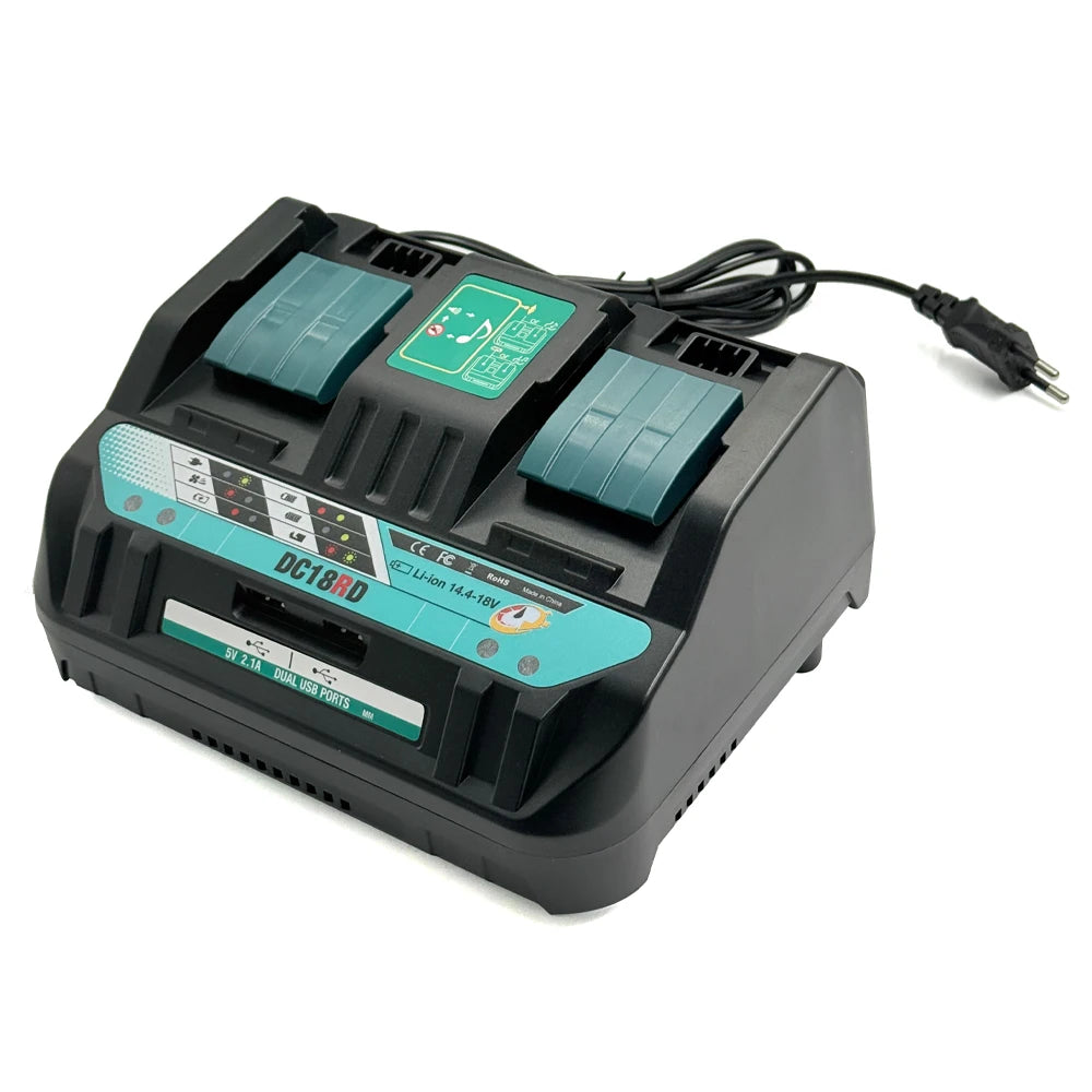 Dual-Port Rapid Battery Charger for Makita 14.4-18V Lithium Batteries DC18RD