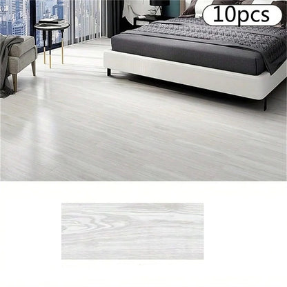 10-Pack Self-Adhesive PVC Floor Stickers 15.75x5.98in Wood Grain Waterproof