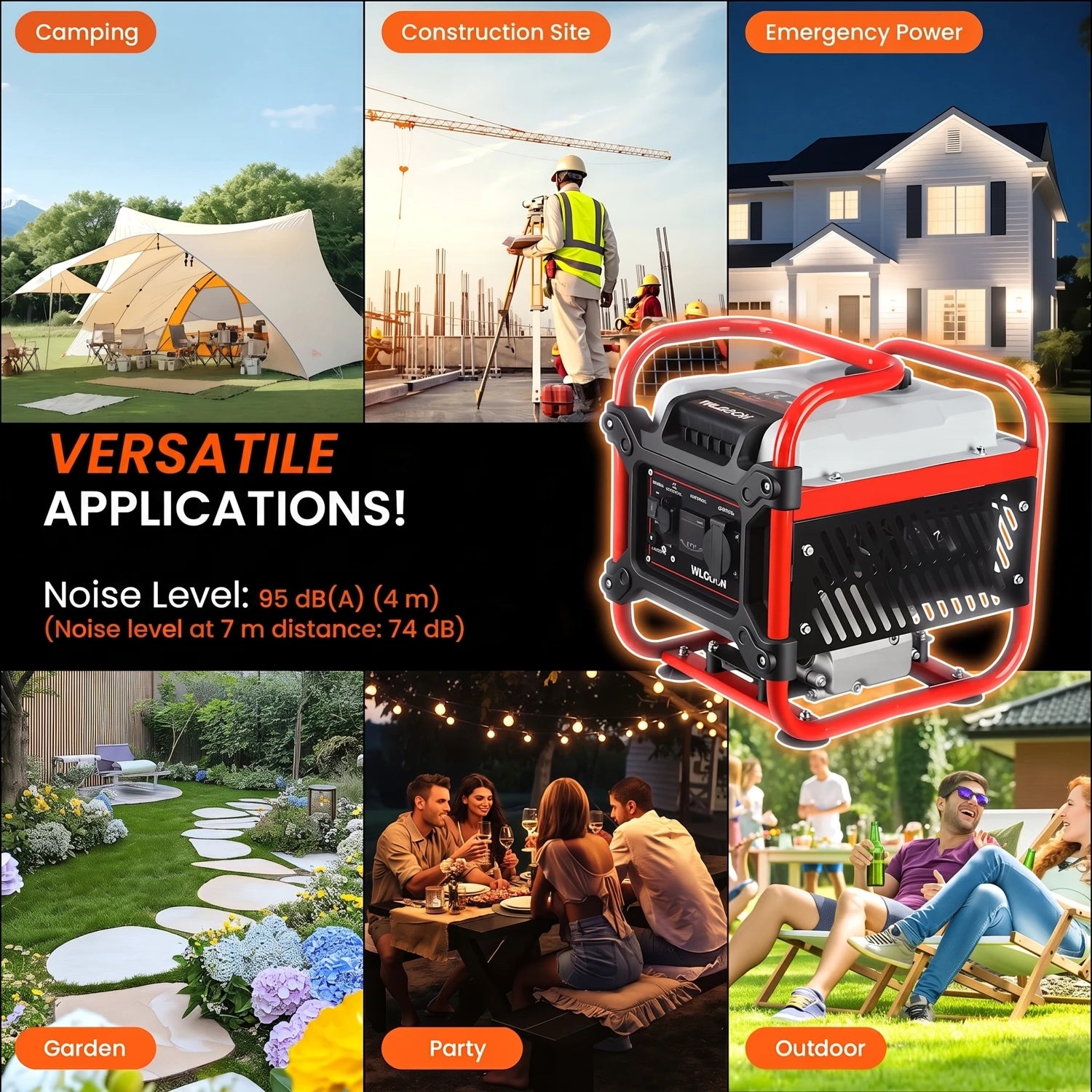 1000W Portable Inverter Generator 105cc 4-Stroke Gasoline 230V AC USB for Camping Motorhome