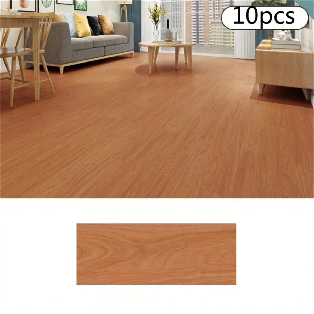 10-Pack Self-Adhesive PVC Floor Stickers 15.75x5.98in Wood Grain Waterproof