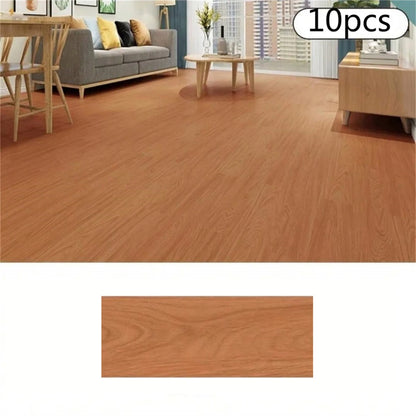 10-Pack Self-Adhesive PVC Floor Stickers 15.75x5.98in Wood Grain Waterproof