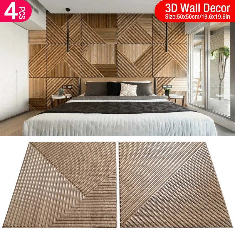 3D Wave Stripe PVC Wall Panel Pack of 4 19.6x19.6in Modern Style