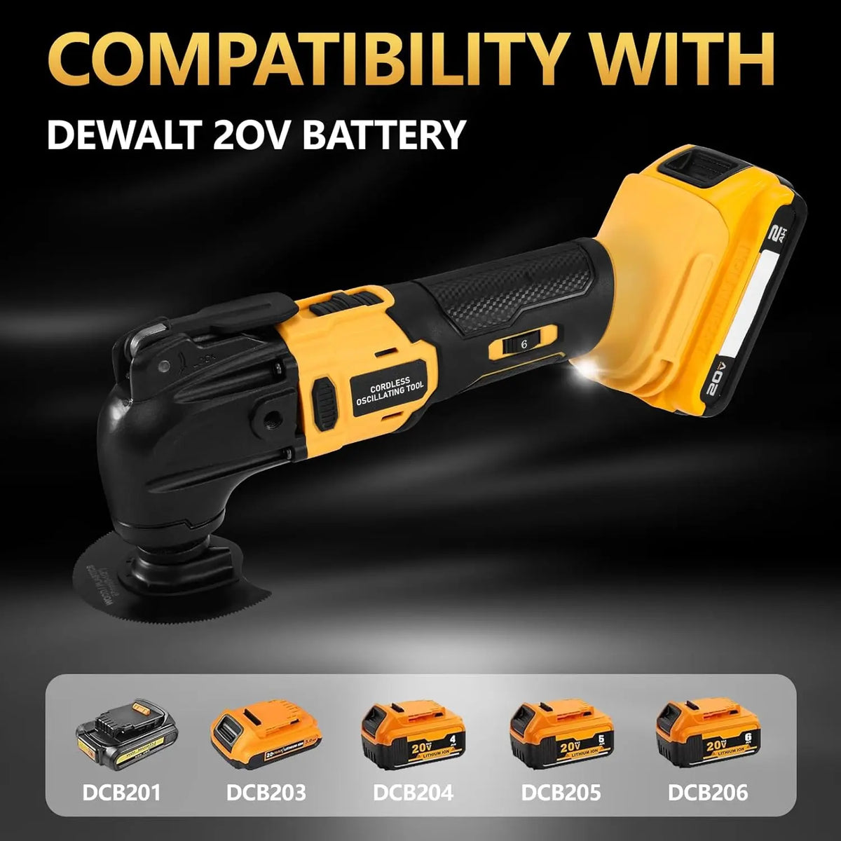 Brushless Cordless Oscillating Multi-Tool 6-Speed 8500-20000 OPM Quick-Change 23-Piece Kit for DeWalt 20V Battery