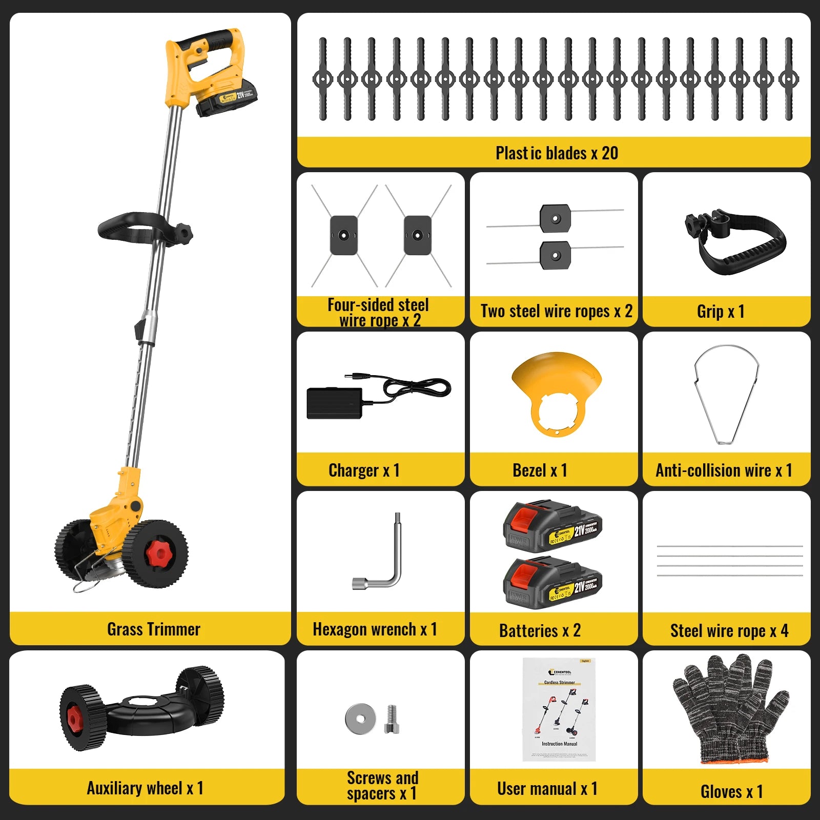 Cordless Grass Trimmer Adjustable Length Lawn Mower Wheels Handheld Brush Cutter Weed Eater for Makita 18V Battery Pin