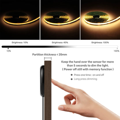 12V COB LED Strip Light Kit with Touch Dimmer for Acoustic Wall Panels