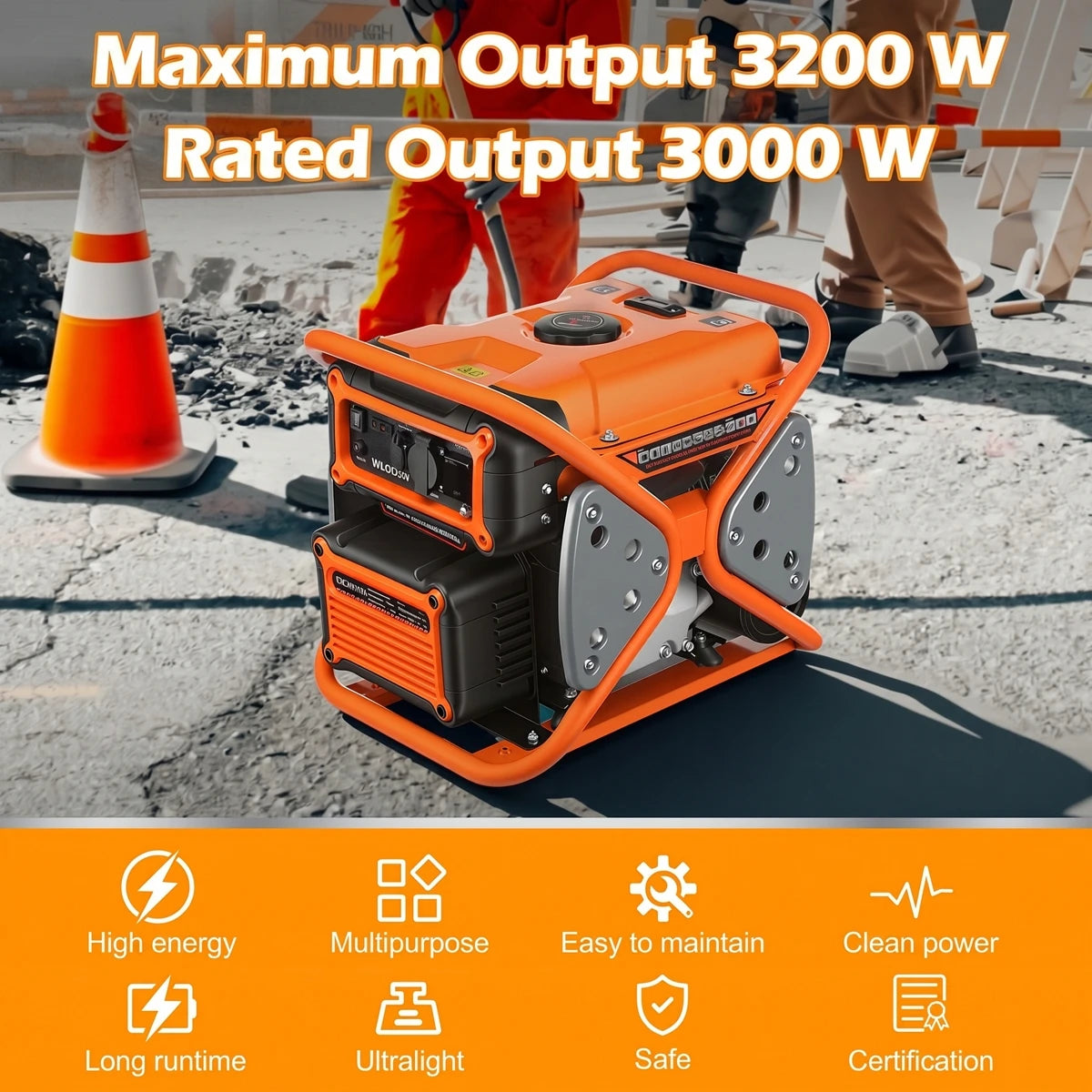 3200W maximum, 3000W rated output – 3200W Open-Frame Petrol Generator, 210cc