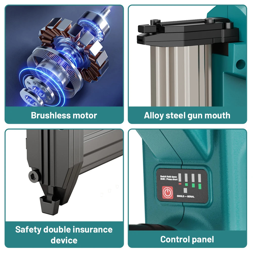 Brushless motor, steel nose, safety and control panel – Makita-compatible