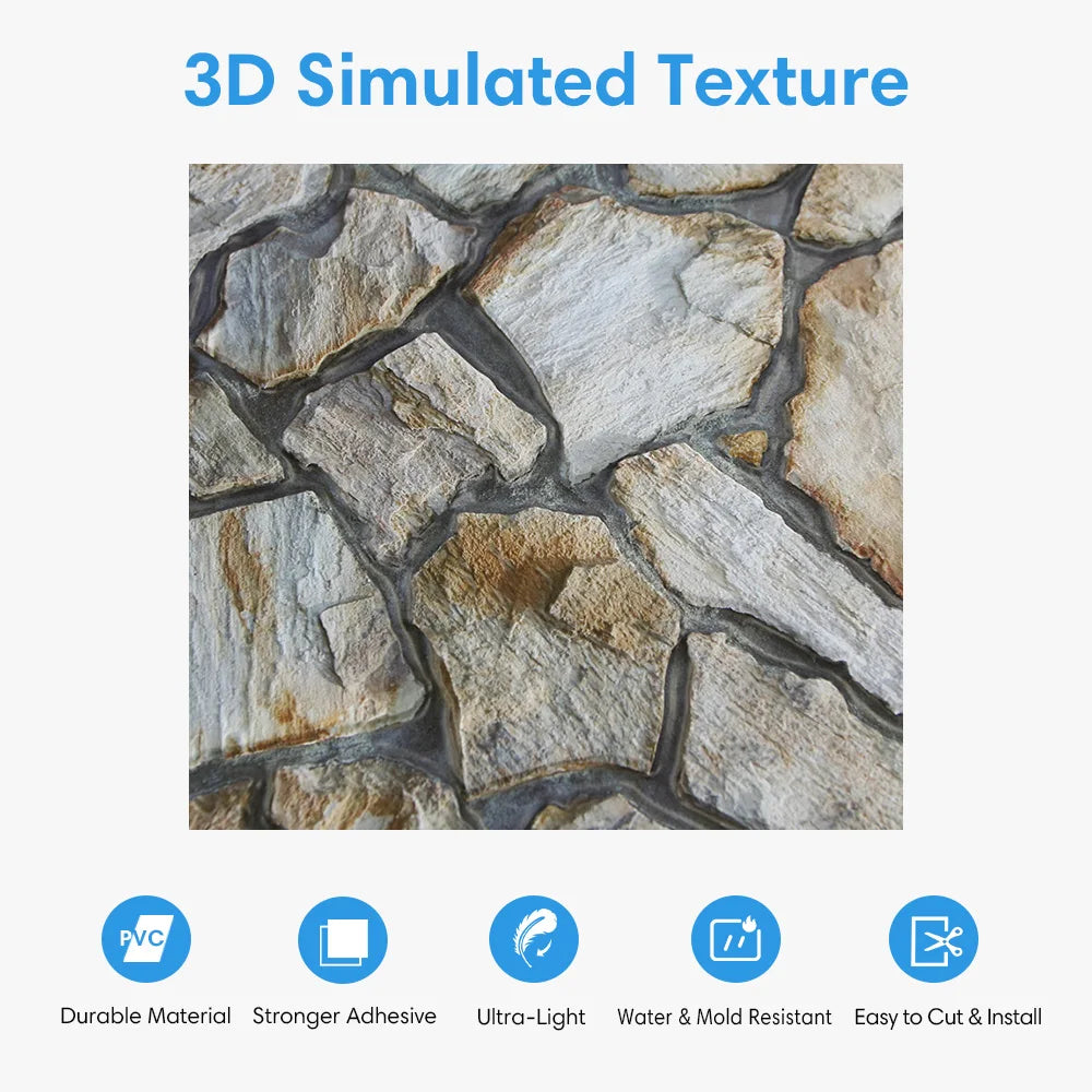 3D Faux Stone Self-Adhesive Wall Panels 10-20 Pack 9.7sqft Grey
