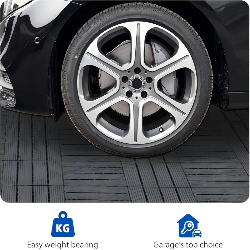 Interlocking Imitation Wood Grain Flooring Tiles 11-Pack 12x12in Non-Slip with Drainage System Dark Grey