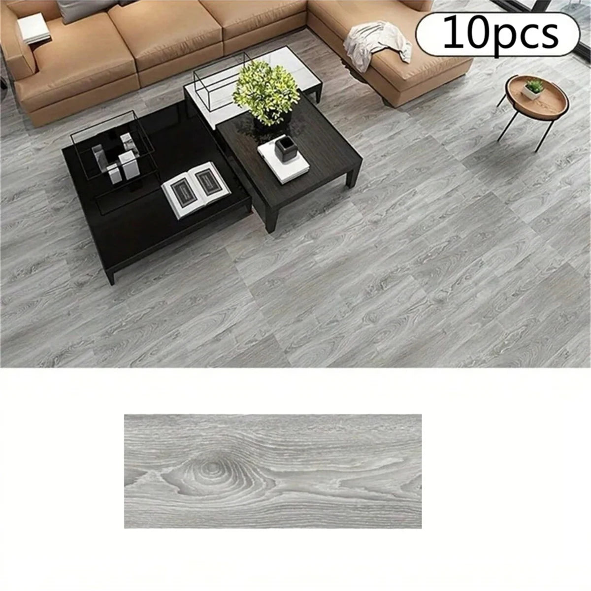 10-Pack Self-Adhesive PVC Floor Stickers 15.75x5.98in Wood Grain Waterproof