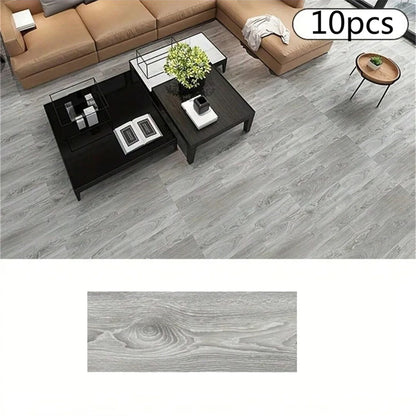 10-Pack Self-Adhesive PVC Floor Stickers 15.75x5.98in Wood Grain Waterproof