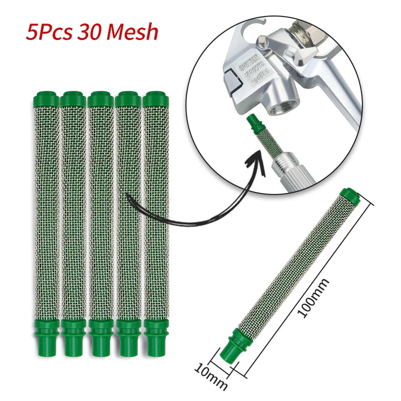 Green 30 mesh filters – Airless Spray Gun Filters 30–200 Mesh, 5-Pack