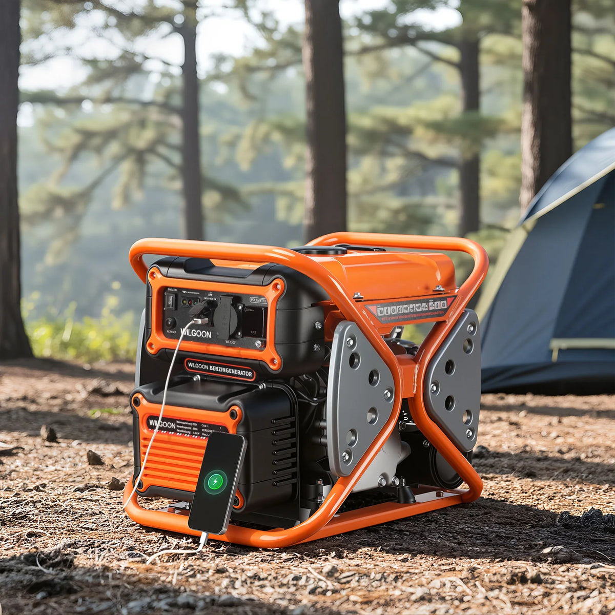 Generator at a campsite – 3200W Open-Frame Petrol Generator, 210cc